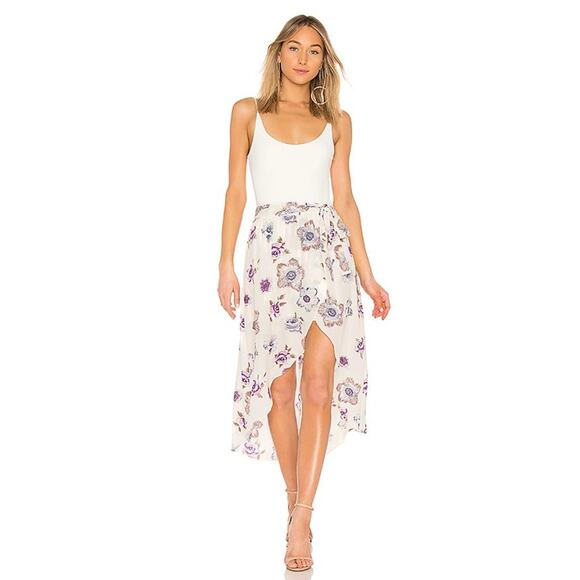 JOA Just One Answer White Lavender Purple Floral Faux Wrap Hi-Low Skirt Small - Picture 8 of 9
